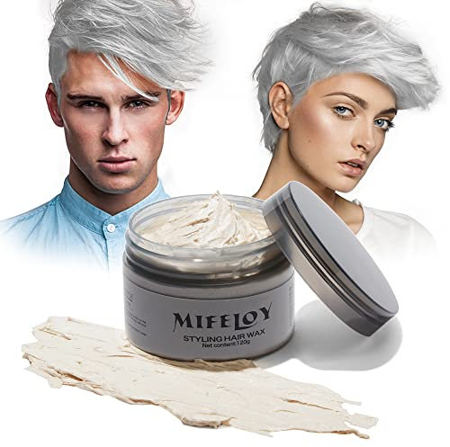 Temporary Silver White Hair Color Wax 120g, Instant Hairstyle Cream Dye, Disposable Coloring Mud for Men Women Youth, Natural Washable Styling Pomades for Party Cosplay DIY Halloween