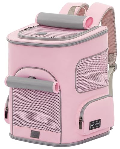 PETSFIT Pet Carrier Backpack with Upgraded Waist Protection, Cat Carrier Backpack Designed for Small Dogs/Cats, Fully Ventilated Collapsible Dog Backpack for Outdoor Traveling Hiking Camping, Pink