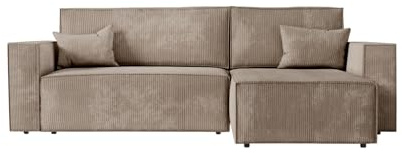 LOUNGITUDE - Canapé d'angle Convertible réversible avec Coffre en Velours côtelé Taupe