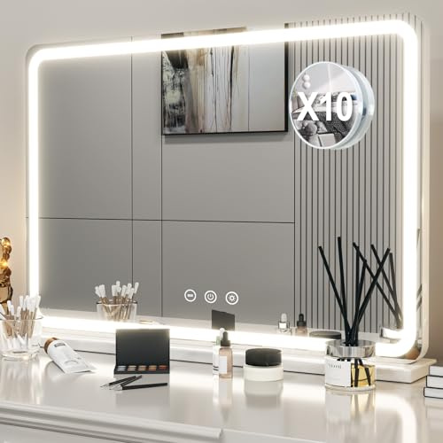 LIANWANG Hollywood-sminkspegel med belysning, Hollywood-spegel med 3 färgtemperaturer, stor sminkspegel med pekskärmsstyrning och USB för makeup, 80 x 55 cm