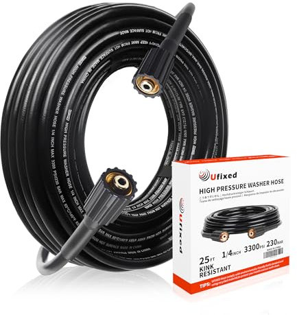 Ufixed Tuyau flexible pour nettoyeur haute pression 7,5 m - Résistant aux plis - Raccord pivotant en laiton M22 14 mm - 3600 PSI - Orange