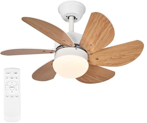 SHENGQINGTOP Ceiling Fans with Lights, 30inch Ceiling Fans with Lamps Reversible, 6 Blades Wood Ceiling Fans with LED Light and Remote for Bedroom Living Room