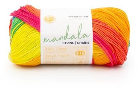 Lion Brand Yarn Mandala String, Fingering Yarn for Knitting and Crochet, Pop, 1 Pack