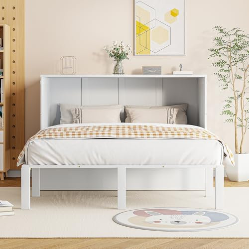 Moimhear Schrankbett 140x200 cm, Wandbett mit Lattenrost, Wandklappbett, vertikales Schrankbett mit Lattenrost, Jugendbett, weiß