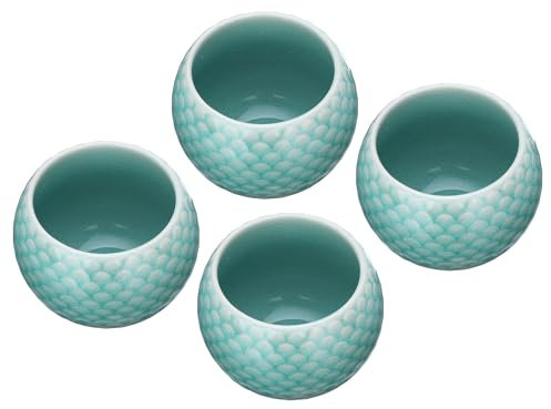 sourcing map Lot de 4 bols à thé japonais faits à la main en céramique Gong Fu pour bureau et maison, 150 ml, bleu