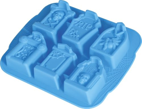 FIESTAS GUIRCA | Molde para 6 Galletas de Tumbas (21x18 cm) - Decoración de Mesa para Halloween y Fiestas Temáticas - Ideal para Hornear Galletas de Terror y Celebraciones - Azul