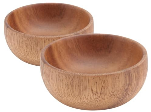 Amosfun 2pcs Acacia Wood Seasoning Bowls, 8cm Small Serving Bowl, for Dipping Soy Sauce, Ketchup, Salad Topper, Multi-Usage Nuts, Ice Cream, Snacks Container