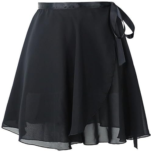 MUNAFIE Ballettkleidung Damen Ballett Rock Chiffon Wickelrock Tanz Röcke für Damen und Mädchen Schwarz 1