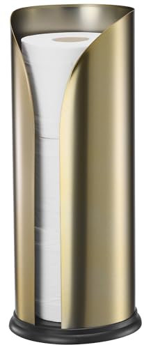 Navaris Toilet Roll Holder, Stainless Steel - Free Standing Storage Box for Up to 3 Loo Paper Rolls - Toilet-Roll Holders for Bathroom Organisation - Minimalist Design, Matte Gold