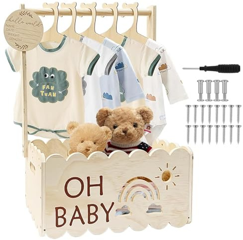 QSLKI Cesta de ducha para bebé, asa de madera para bolsa de baño, para ropa, cesta de almacenamiento