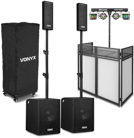 Vonyx VX1020BT Mobile DJ Setup with Foldable DJ Booth, PartyBar2 Disco Lighting & Wireless Audio – All-in-One 1050W Plug & Play Portable Event System