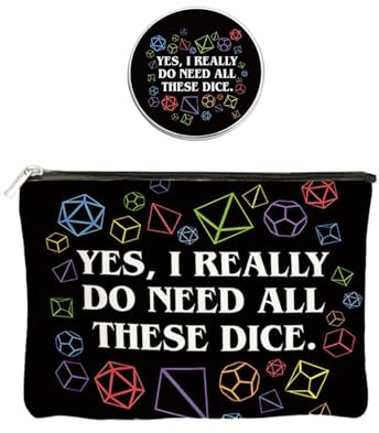 EOWVISN 1 Black Dice Bag and 1 Funny Brooch, Role-Playing Game Accessories, A Must for Trpg Board Game Lovers, Storage Drawstring, Portable and Protective Small Things.