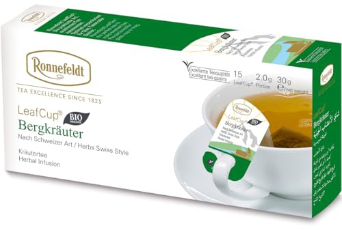 Ronnefeldt LeafCup Bergkräuter – Swiss-Style Herbal Tea with Lemon Balm, Anise & Thyme – 15 Individually Wrapped Loose Leaf Tea Bags
