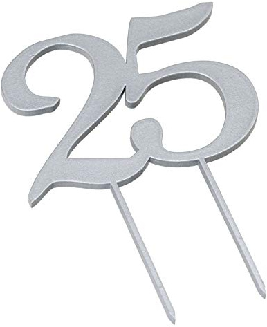 Mopec Cake Topper de Madera, 25 Aniversario, Plata, 12x17cm, 2
