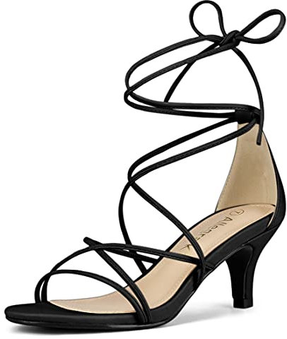 Allegra K Damen Riemchen-Sandalen mit Kitten-Absatz zum Schnüren Schwarz 39