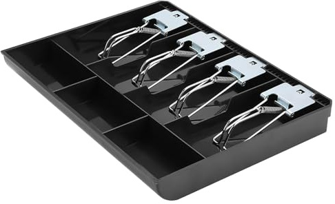 Money Tray, Cash Register Drawer Insert Tray with 4 Bill/3 Coin Compartments, Portable Currency Till Replacement Money Organizer Storage Box (Black)