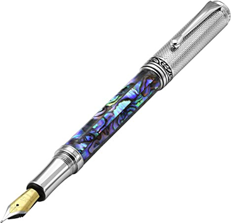 Xezo Maestro stylo plume, plume moyenne. Incrustation de coquille de Pāua abalone avec placage de chrome. Fabriqué à la main, édition limitée, numéroté. Chaque pièce unique