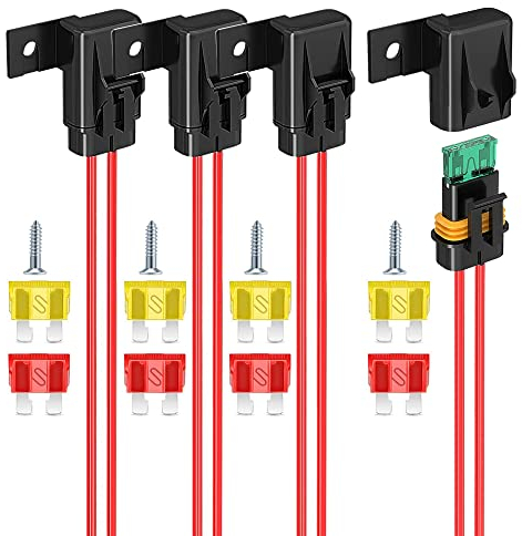 Gebildet Inline Sicherungshalter, 4 Pack IP67 Wasserdichter 12AWG Kabelbaum ATC/ATO 20A/30A/40A Flachsicherungshalter für Fahrzeug, Schiffs und Hochleistungsbus Stromversorgungssysteme