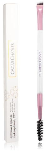 Oscar Charles Eyebrow & Spoolie Makeup Brush Professional, Double Ended with Angled Brow Brush and Spoolie