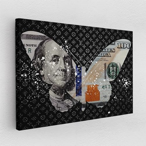 Leinwand Pop Art Graffiti Geld Money Präsident Dollar Schmetterling Abstrakt Wandbilder Wohnzimmer Schlafzimmer Büro Wanddekoration Deko XXL günstig (Leinwand, 160x120 cm)