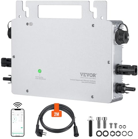 VEVOR Solar-Grid-Tie-Mikro-Wechselrichter, 800 W, Balkonkraftwerk, IP65, Solarstrom-Grid-Tie-Wechselrichter aus Aluminiumlegierung, DC 18–50 V, mit APP-WLAN-Antennen-Netzkabel, für Solarpanel-Systeme