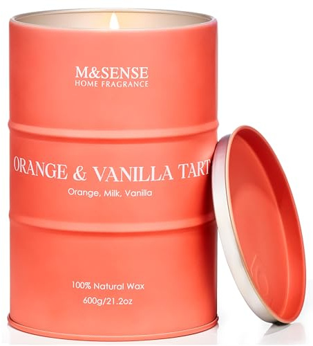 M&SENSE Candele profumate all'arancia e alla vaniglia per la casa, grandi candele di soia organiche pulite e non tossiche candele profumate agli agrumi, decorazione accogliente della stanza, 600g