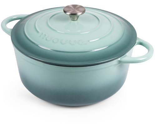 Nuovva Enamelled Cast Iron Dutch Oven Pot with Lid – 6.4 Quart Casserole Dish – Ceramic Dutch Oven for Bread Baking, Roasting, Braising & Stews – Oven Safe up to 500°F – 28cm Sea Salt