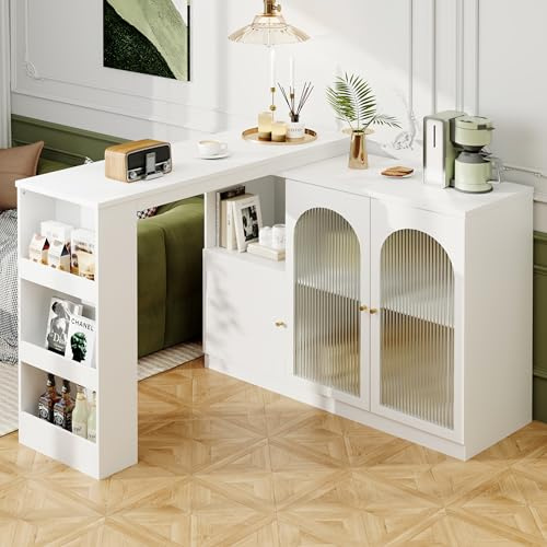 IHO SOFA Mesa de bar extensible y giratoria de 360°, moderna con almacenamiento, comedor y cocina
