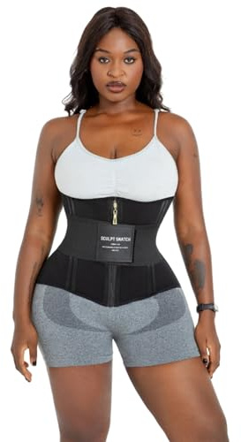 Sculpt Snatch 2-in-1 Double Compression waist trainer for women Adjustable 3-Row Hooks waist cincher corset tummy control belt workout belt Firm Support faja Postpartum Shapewear(Black,L)