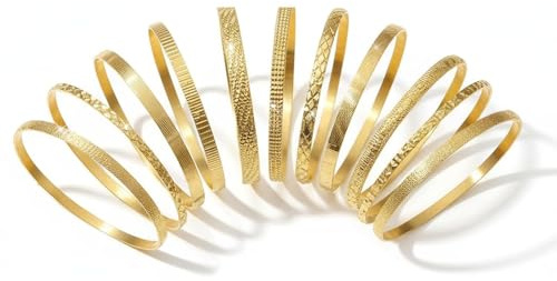 Gigikill 10PCS Gold Bangle Bracelets for Women, Stackable Gold Bangles Boho Ladies Bracelets Set for Wedding Birthday Party Costume