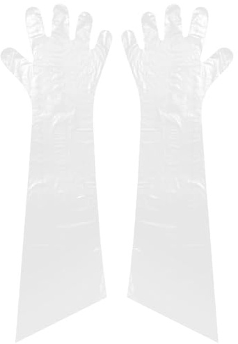 Healifty Einweg-Handschuhe, weicher Kunststoff, transparent, langer Arm, für Tierarzt, 50 Stück (weiß)
