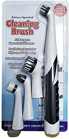 tooloflife Juego de cepillos de limpieza eléctricos, cepillos eléctricos giratorios para el hogar con 4 cabezales, para el hogar, baño, piso, bañera, ducha, azulejos (blanco y negro)