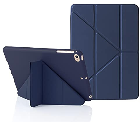 Hülle Origami für iPad mini 5. 4. 3. 2. 1. Generation, Schützhülle iPad mini 7,9 Zoll, 5-in-1 mehrere Betrachtungswinkel, Auto Schlaf/Wach, Glatt Silikonhülle weich Rückseite Stoßfest, Dunkelblau