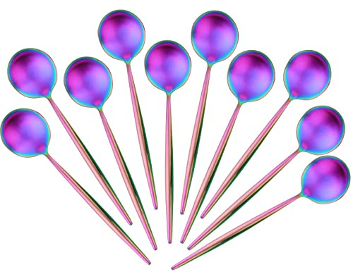 BISDARUN Rainbow Coffee Spoon Stainless Steel Teaspoons, Mini Cake Spoon Matte Polished Teaspoon Set of 10