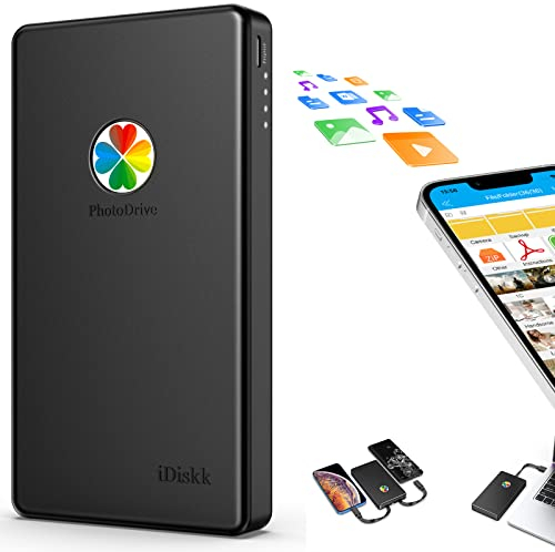 iDiskk Disco rigido esterno per iPhone Lightning da 2 TB (2000 GB) certificato MFi con 3 cavi integrati Hard disk portatile, disco rigido USB-C per iPhone e iPad/PC e cellulari TYPE-C (nero)