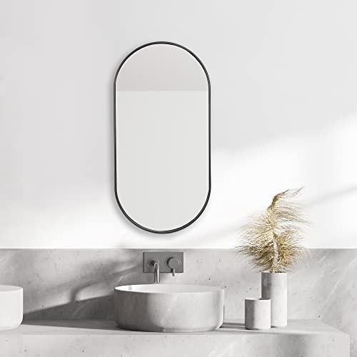 [en.casa] Wandspiegel Picciano Badezimmerspiegel 30x60cm Schminkspiegel Schwarz, matt oval Dekospiegel