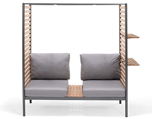 Webavita Balkonlounge Zweisitzer mit Seitenwänden | 169 x 170 x 77 cm | Sitzbank Gartenbank Lounge | Aluminiumrahmen | Pflegeleicht | UV-beständiges Polster