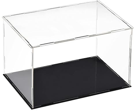 TA-VIGOR Acrylic Clear Display Case, 25 x 15 x 15cm Assemble Countertop Box Cube Organizer Stand Dustproof Protection Showcase with Black Base for Action Figures Toys Collectibles Home Storage