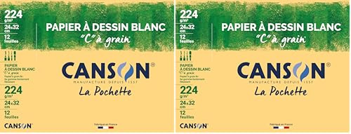 CANSON C à Grain - Pochette 12 feuilles de papier dessin blanc 24 x 32 cm - 224g/m² (Lot de 2)