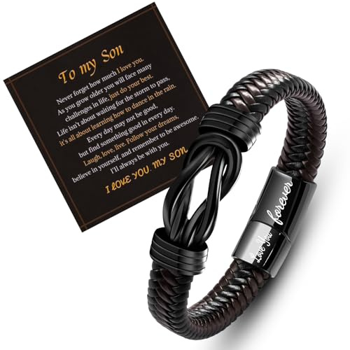 LAXPICOL Läderarmband för män, present till son/barnbarn/man, läderarmband med magnetiskt spänne i rostfritt stål, flätat läderarmband, födelsedagspresent
