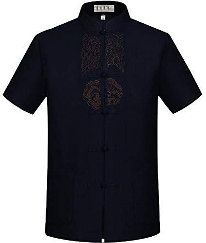 FGDIUCVN Kampfsportbekleidung Herren Kurzarm Tang Anzug Kung Fu Tops Kampfkunst Shirts,Blau,L