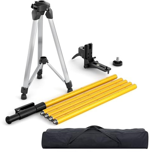 Houseables Laser Level Stand, Laser Level Pole, Lazer Tripod Stand, Lazer Pole, Tripie Mount, Rotary Line, Accessories, Adjustable, Tall, Telescoping, Construction, 1/4 & 5/8 Thread, 12 ft, 3.7 M