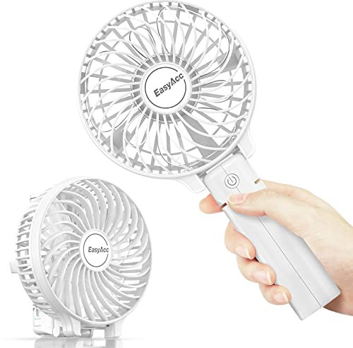 EasyAcc Mini Ventilateur Portable 3-10 Heures Ventilateur USB par Batterie Silencieux 3 Vitesse Ventilateur de Poche Rechargeable Ventilateur Pliable 180° pour Voyage Extérieur Camping Bureau