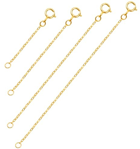 TOAOB 4 Piezas Cadena de Extensiones plata de ley 925 Esterlina Dorada de 3 cm 5 cm 8 cm 10 cm para Collar Pulsera DIY Fabricación de Joyas | Para hacer joyas y manualidades, extensiones, pulseras, llaveros