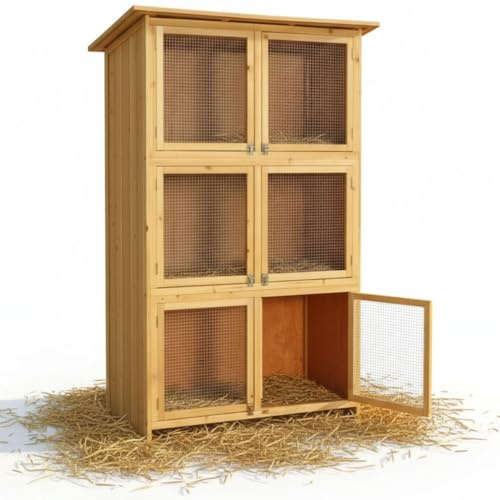 Mucola Kaninchenstall XXL Holz – Hasenstall mit 6 Boxen, Aufzuchtstall für Jungtiere, wetterfest & imprägniert, Edelstahlscharniere, engmaschige Gitter – für Kaninchen, Meerschweinchen & Chinchillas