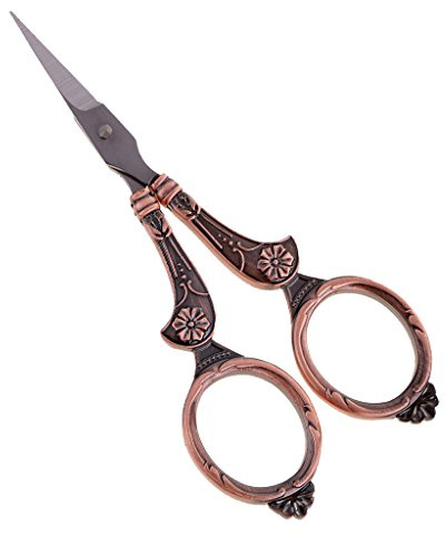 Stainless Steel European Vintage Floral Scissors Sewing Shears Red Bronze