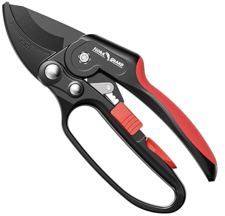 FLORA GUARD Sécateur à Cliquet Professionnel, Lame SK5 Haute Qualité, Coupe Branches Ø20mm, Revêtement Téflon Anti-Adhésif, Ergonomique, Idéal pour Arthritis et Faiblesse Musculaire