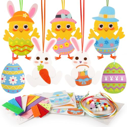 TUZELIYA Ostern Basteln Kinder, 12 Stück Kreative Ostergeschenke, DIY Osterbastelsets kinder, Osterbasteln mit Kindern, Osterdeko zum Aufhängen, Osterküken Ostereier Osterhase, für Familien Schulen