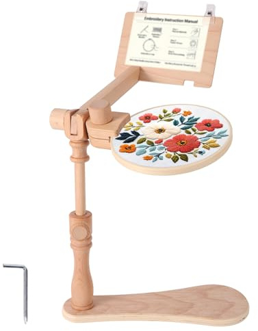 Supporto Telaio Ricamo Legno, Supporto Regolabile 360° Rotante per Telaio Ricamo Senza Mani per Struttura Seduta/Grembo Punto Croce Arazzo Progetti