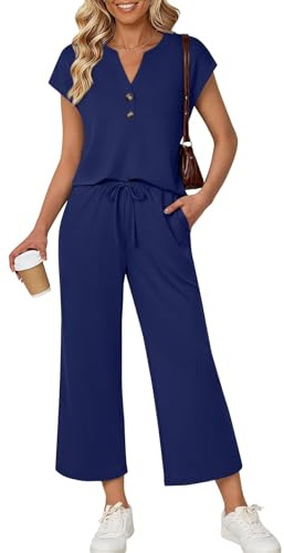 LILLUSORY Womens 2 Piece Lounge Gym Wear Sets Co Ord Tracksuits Navy M